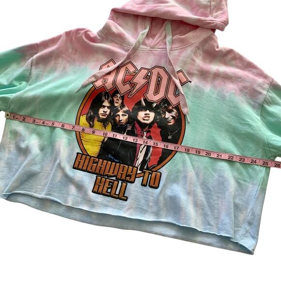 AC/DC Tie Dye Graphic Raw Hemline Cropped Hoodie Sweater Size XL - Picture 4 of 9